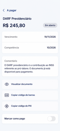 Exemplo de guia de imposto disponível no aplicativo