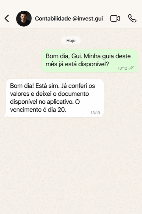 Exemplo fictício de atendimento pessoal pelo WhatsApp